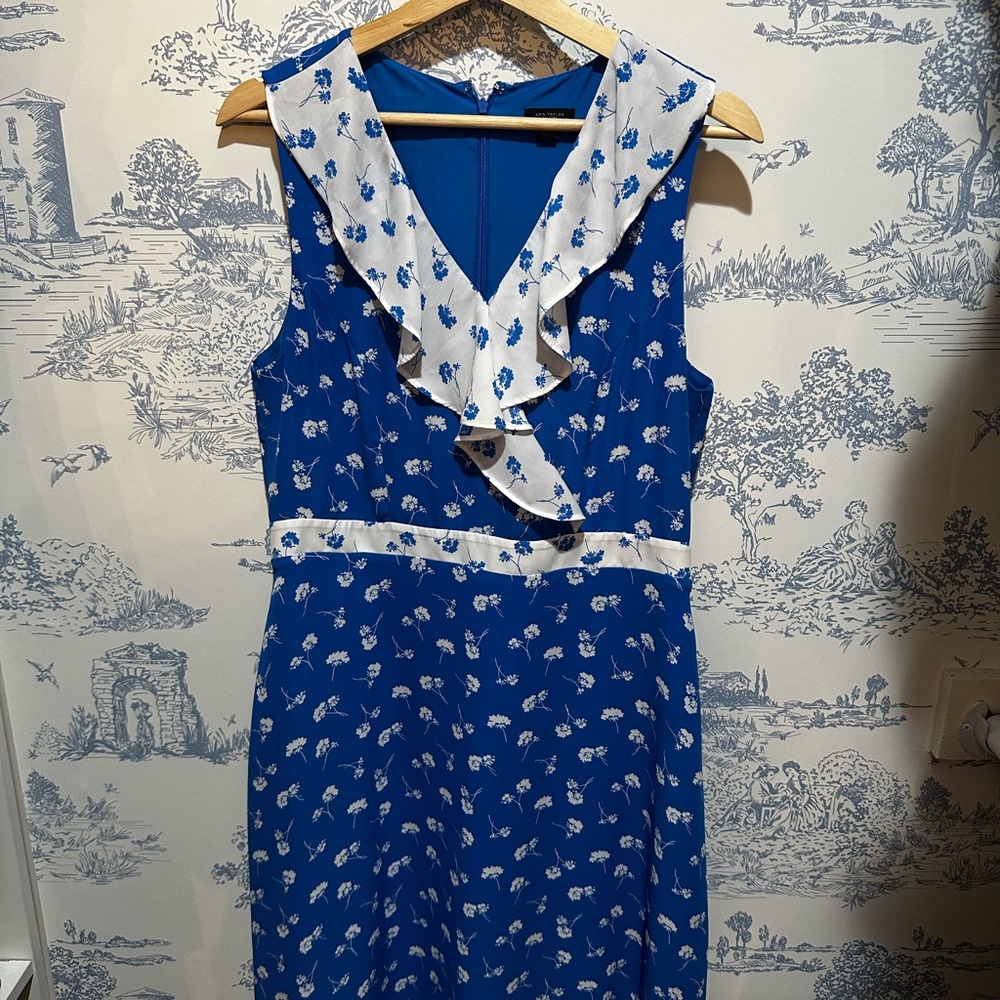 Ann Taylor Factory Blue and White Floral Midi Dress